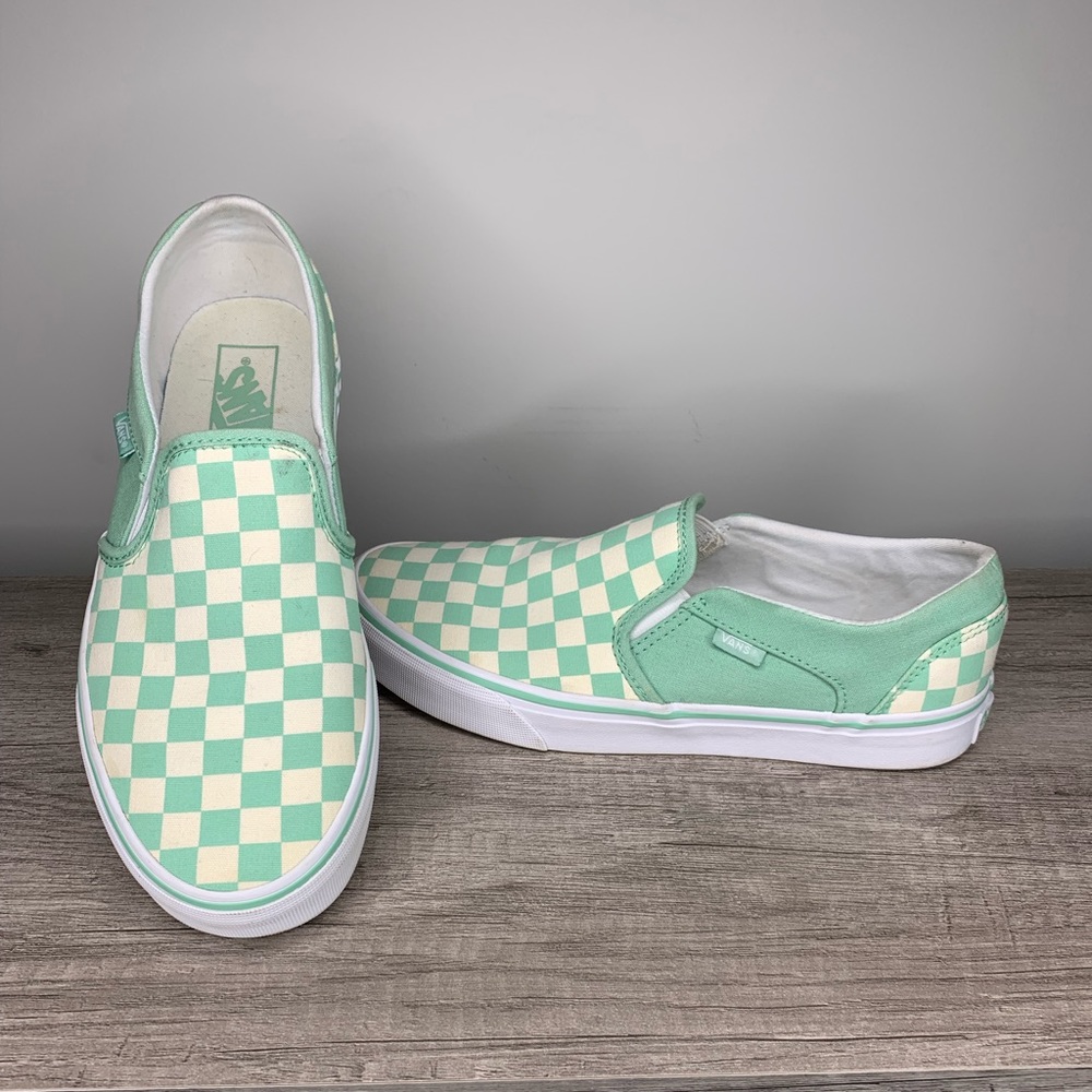 Vans Women’s Asher Green White Check Slip Ons